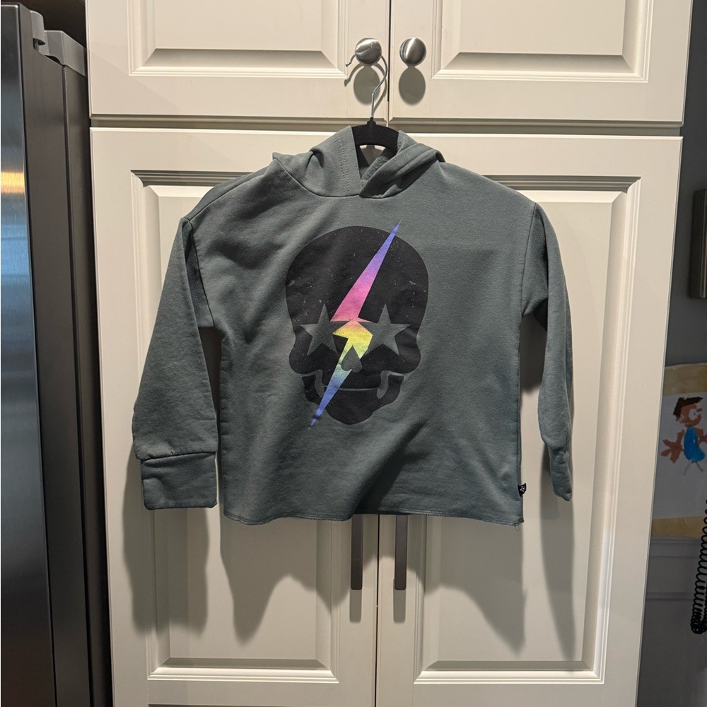Kids Graphic Hoodie with Skull Design - Gray